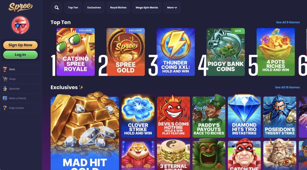 Spree Sweeps Casino Lobby